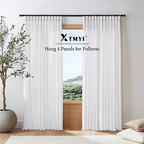 Image of XTMYI 92 Inch Curtains Length 2 Panels Set,Back Tab Linen Sheer Window Curtains Living Room Bedroom,50x92 in Long,White