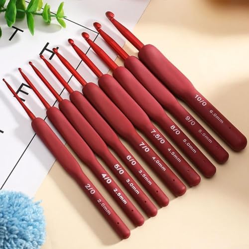 Image of Crochet Kit with Soft Grip Handles - Full Crochet Hook Set for Beginners & Yarn Lovers - Ergonomic Crochet Tools for DIY Craft & Gifting (RED Hook KIT NEW)