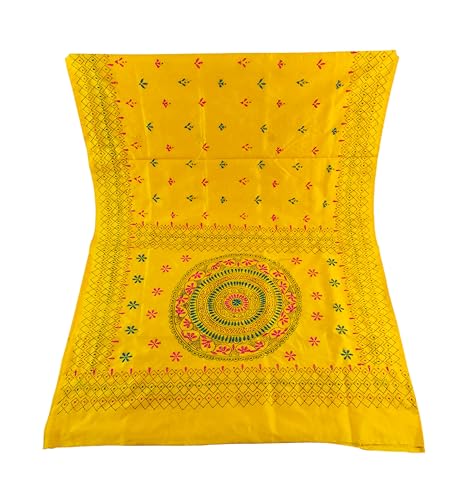 Image of Women's Kantha Stitch Handloom Cotton Silk Saree with Blouse Piece