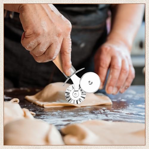 Image of Pastry Cutter Wheel, Crinkle Wheel with Beech Wood Handle | 304 stainless steel crinkle blade, beech wood handle, multi-use for pizza pasta pastry cookie ravioli, 5 variants
