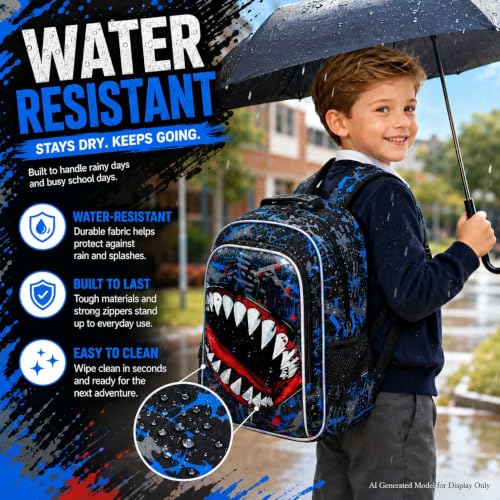 Image of 3Pcs Shark Backpack for Boys, 17 inch Kids Bookbag for Elementary Preschool Kindergarten, School Backpacks with Lunch Box (Blue)