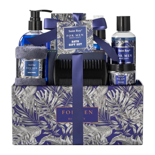 Fathers Day Gift Baskets, Birthday Gifts Spa Kit for Men Classic Perfume Bath Gift Set and Shower Gift Basket for Men Self Care Shaving Kit Mens Bath Beard Spa Gifts Baskets Mens Gift Set beauty kit