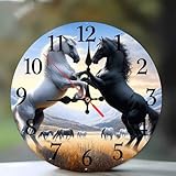 Jinmer 35 cm Cavalli bianchi neri Orologio da Parete, Moderno Silenzioso Non ticchettio orologi, Legno Funziona a Batteria Decorativo per Cucina, Soggiorno, Camera da Letto, Bagno, Ufficio