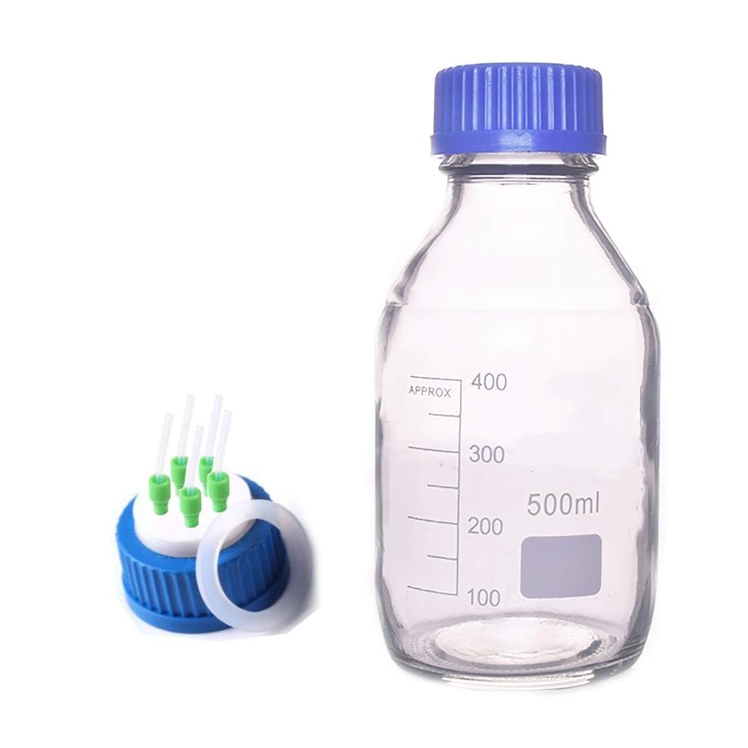 Botella de almacenamiento de medios de vidrio redonda de 100ml-1000ml con tapa de 5 orificios con tornillo GL45 - Botella de reactivo resistente a altas temperaturas(100ml)