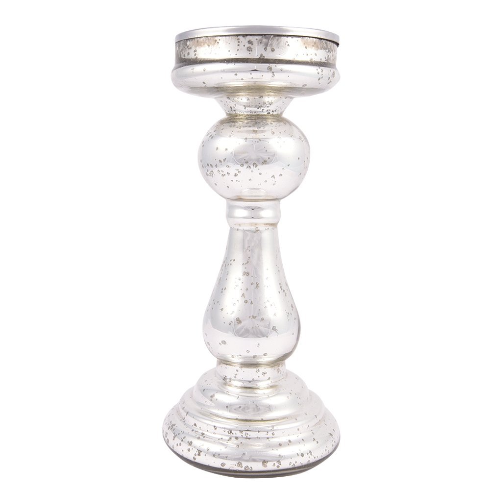 Indian Shelf Vocalforlocal Handmade Vintage Silver Glass Pedestal Pillar Candle Holder(Set of 1 Piece)