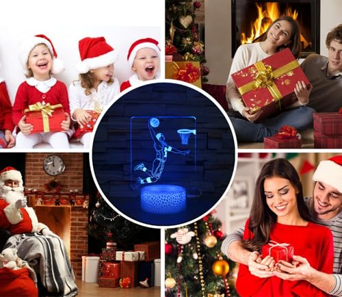 Image of i-CHONY Basketball 3D Night Light,Sports Fan Room Decor,16 Colors Changing Dimmable NBA Basketball Lamp for Children's Room Decorations,Xmas Holiday Gifts