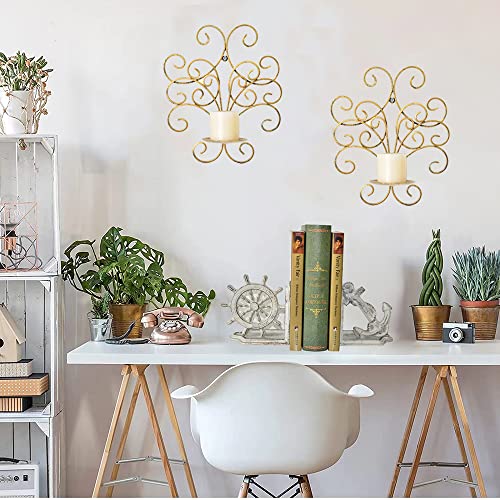 Juconsin Wall Sconces Set Of 2 Candle Holder Metal Wall Candle Sconce Wall Decorations With Unique Art Design For Living Room Bethroom Dining Room Gold #TOP6