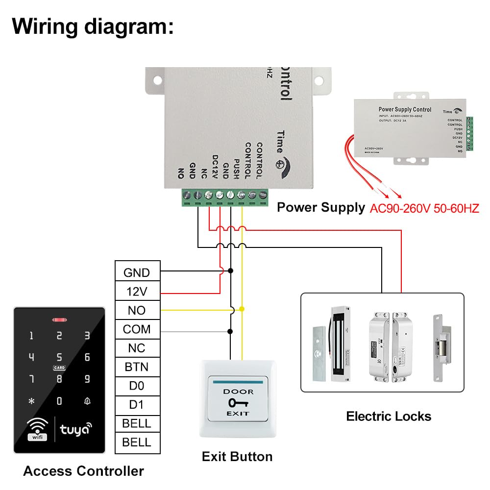 Tuya Kit de système de contrôle d'accès intelligent : clavier étanche IP68 + verrouillage magnétique de 180 kg + bloc d'alimentation + bouton de déverrouillage + 10 porte-clés RFID, convient