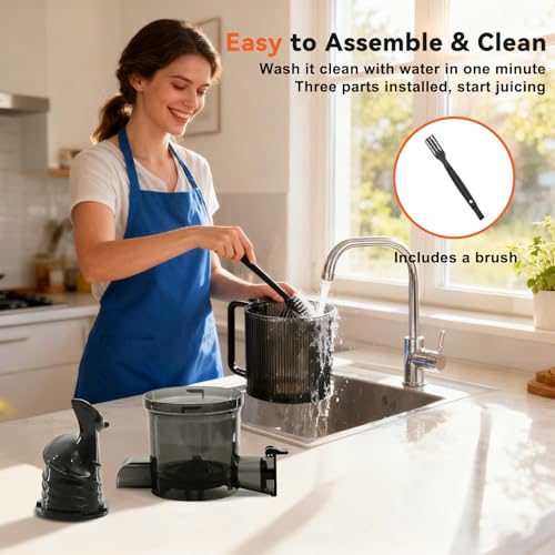 Image of NEWBULIG Juicer Machines, 4.25 inch Feed Chute Cold Press Juicer, Black | BPA-Free, Reverse Function, High Juice Yield, Easy to Clean, Slow Masticating Juicer or Vegetables & Fruits
