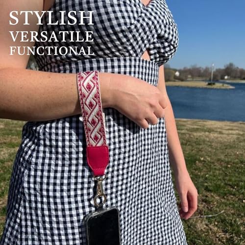 Image of Save the Girls Original Clip and Go Phone Strap Pattern (XOXO - Boysenberry) - Crossbody Phone Strap Chain with Zipper Wallet Pouch - Phone Lanyard Zippered
