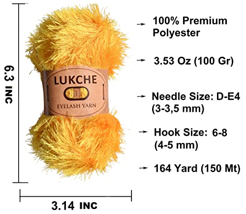 Image of Eyelash Fun Fur Yarn Premium 100% Polyester 164 Yds (150 Mt), 3.53 Oz (100 Gr) Colorful Crochet Yarn Dıy Hand Knitting. (Yellow, 1 Skein)