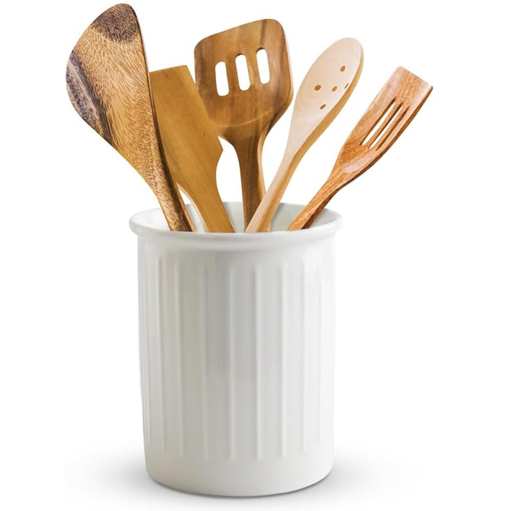 Küchenutensilienhalter Keramik für Küchentheke, Utensilienhalter Küche, Groß Küchenutensilienhalter, Relief Besteckhalter für Küche, Arbeitsplatte Aufbewahrung - 13,4 x 10.8 cm