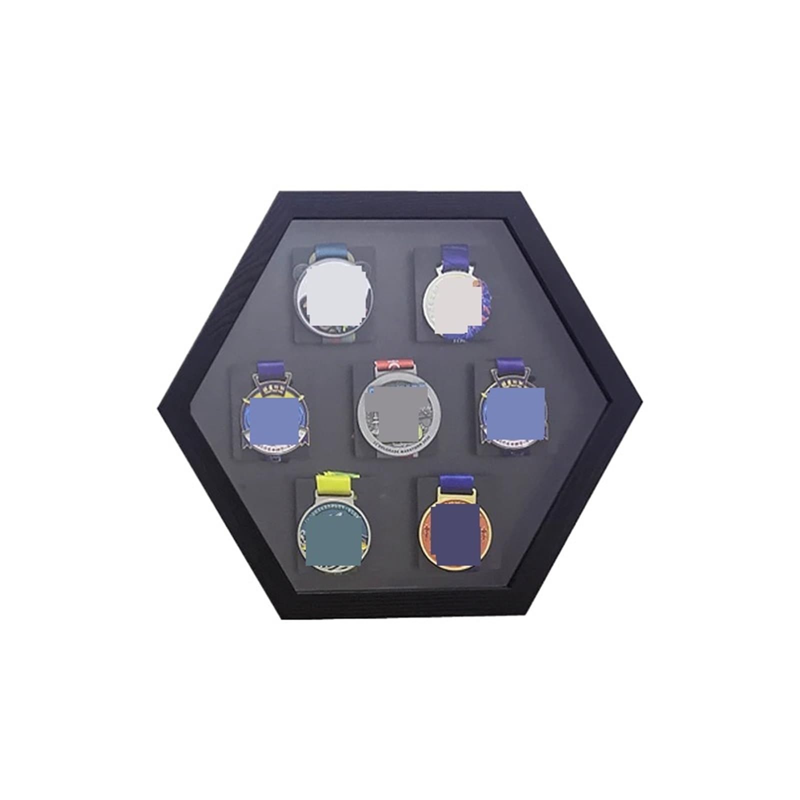 Medallero Colgador de medallas Marcos de medallas hexagonales de Madera for exhibición de maratón, Imagen montada en la Pared for Deportes, fútbol, ​​Correr, Nadar(Black)