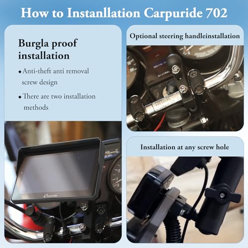 Image of Carpuride W702 for Motorcycle, 7 inch Waterproof Touchscreen, Portable Apple Carplay /Android Auto GPS Navigation for Motorbike, Support Dual Bluetooth, Car GPS, TF-64G