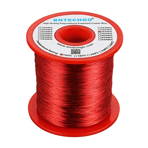 Image of BNTECHGO 36 AWG Magnet Wire 1 lb Red Enameled Copper Wire 0.0049 inch(0.12mm) | 36 Gauge Enameled Copper Coil Wire Widely Used For Transformers, Inductors, Speakers, Electromagnets, Educational Experiments