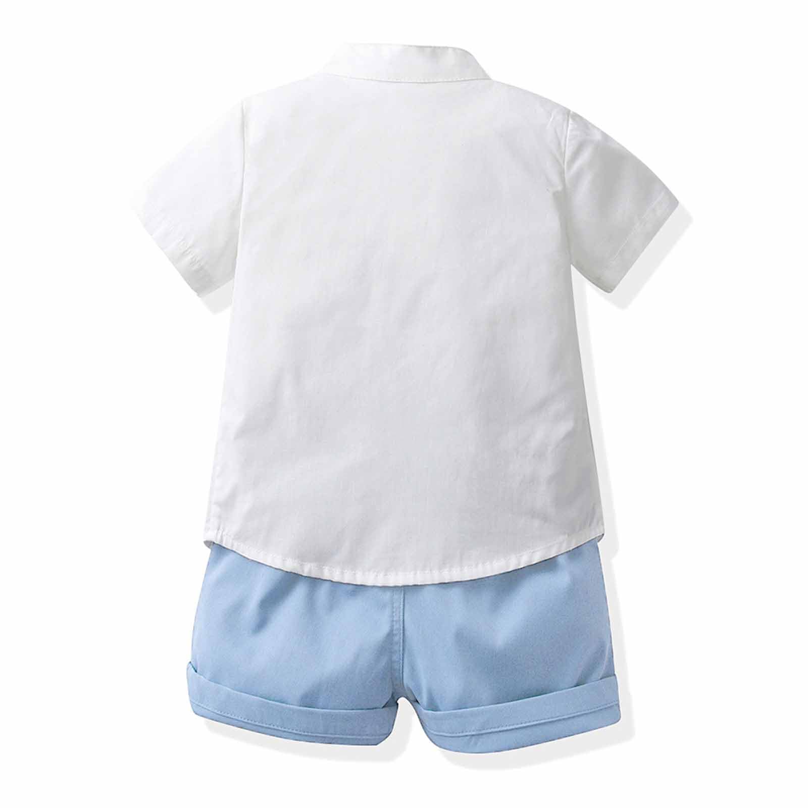Anzug Baby Jungen Baumwolle Bekleidungssets Gentleman Anzüge Outfits T-Shirt und Shorts Set Coole Kurzarm Hemd mit Fliege + Hosenträger Shorts Strampler Sommerhemd und Kurze Hose
