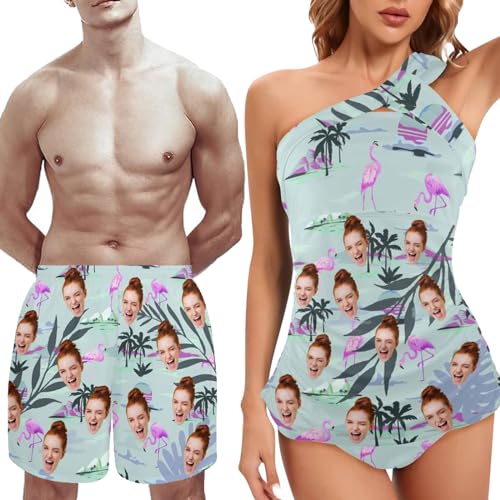 Custom Face Matching Swimsuit for Couple,Personalized Swimwear & Men's Swim Trunks Customized Swimsuits Gifts for Him Her