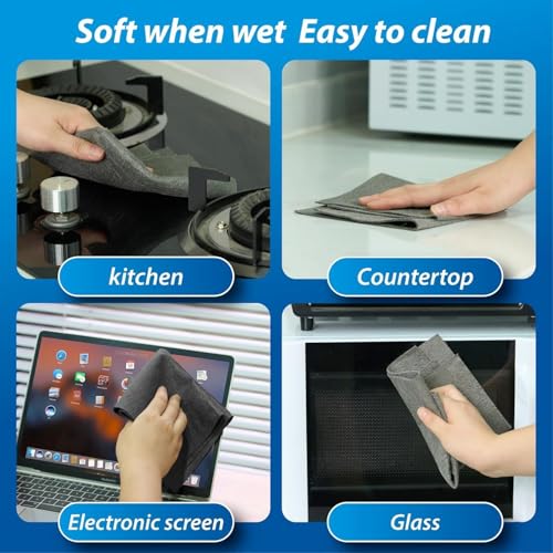 Image of 10 Pcs Thickened Magic Cleaning Cloth Microfiber, Lint & Streak Free Reusable Cleaning Wipes for Glass, Window, Mirror, Kitchen, Car & Electronic Screens - Ultra Absorbent Grey