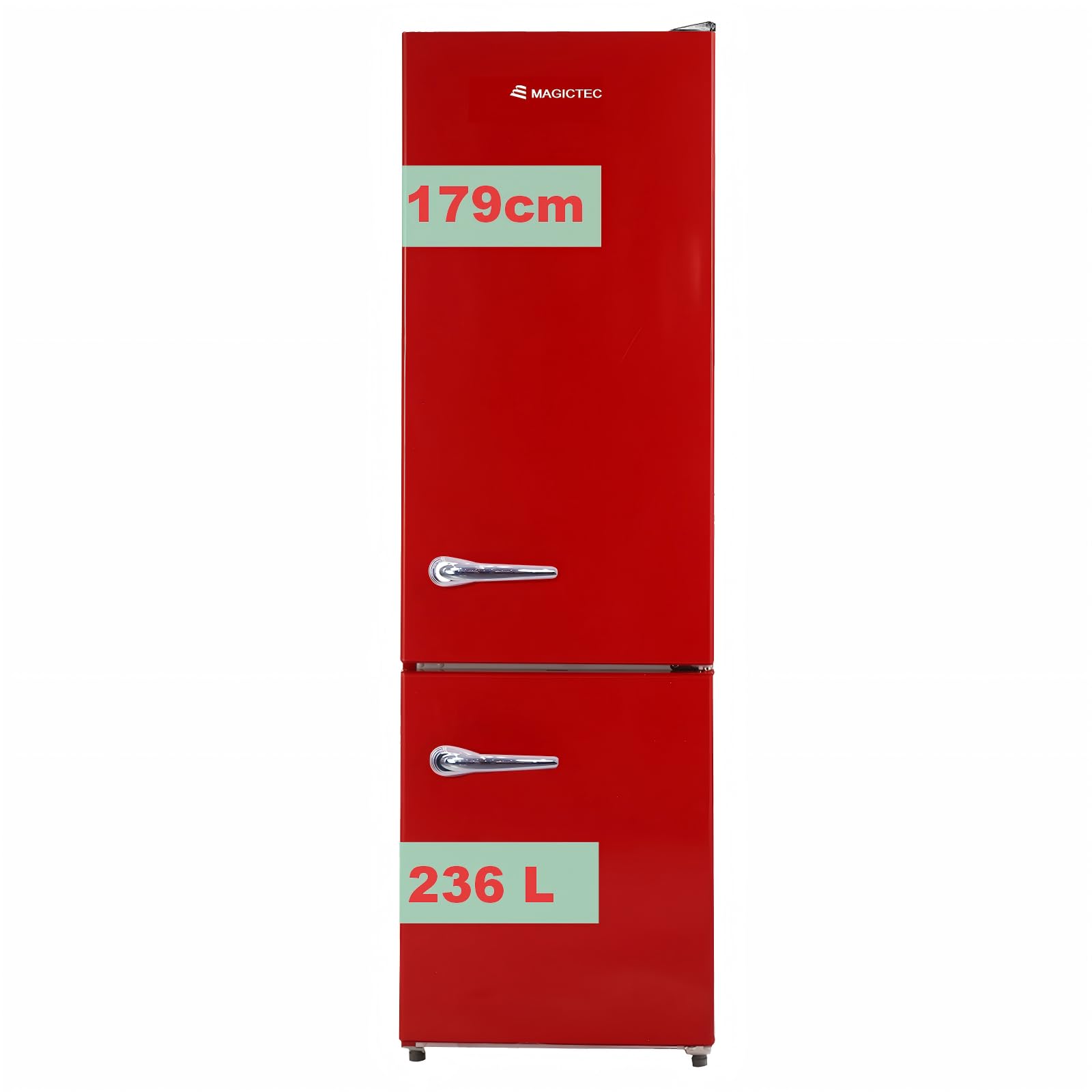 magictec 【Premium】 Retro Kühlschrank Mit Gefrierfach Vintage 179cm,【Total No Frost Plus 】, 236L (168L/68L Gefrierfach) | Kühl Gefrierkombination Freistehend Retro | Elektronische Steuerung | Rot