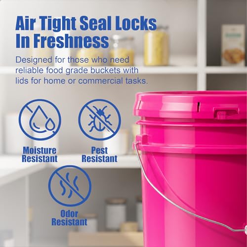 Image of ePackageSupply 5 Gallon Bucket - Food Grade Bucket with Airtight Gasketed Tear Strip Lid, BPA-Free, Heavy-Duty 90 Mil HDPE Plastic Pail, Bulk Storage, Durable Container, Made in USA - Pink, 6 Packs | Airtight Gasketed Tear Strip Lid, Heavy-Duty 90 Mil HDPE Plastic Pail, Bulk Storage, Food Safe Durable Container, Made in USA