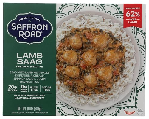 Saffron Road Frozen Lamb Saag – High Protein, Seed Oil Free, Made with Grass Fed Lamb, No Artificial...