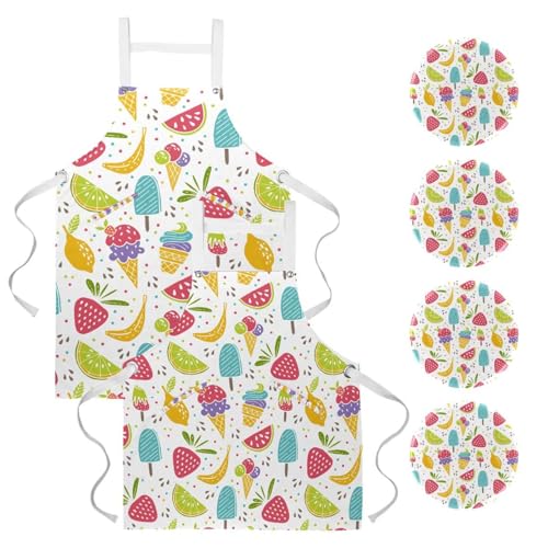 Lot de 2 tabliers de cuisine avec motifs de gâteau et fruits pour bistrot