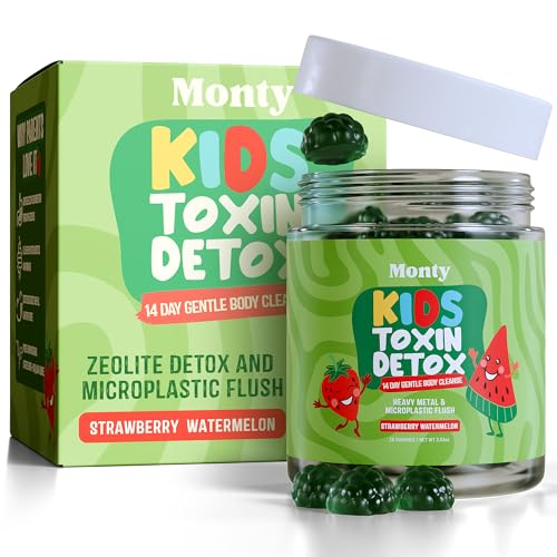 Zeolite Detox for Kids - Heavy Metal & Microplastic Cleanse Gummies with Chlorella & Fibersol-2 - Supports Gut Health Focus & Energy - Vegan Strawberry Watermelon - 28 Ct 14-Day Supply