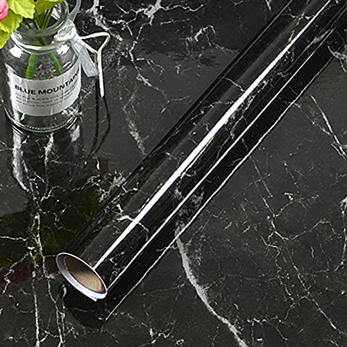 LISUEYNE Silk Wallpaper,Self Adhesive Peel and Stick Wallpaper,Removable Wallpaper,3D Printed Wallpaper Cabinet Furniture Countertop Shelf Paper Textured Wallpaper,Black 23.6"X196.8"