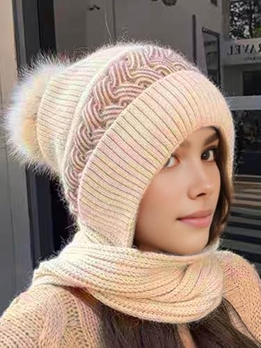 Christmas gifts,Christmas party decorations,winter beanie hat scarf gloves set for women,Women's Hat, Scarf, and Touchscreen Gloves Set for Cold Weather (Light yellow)4