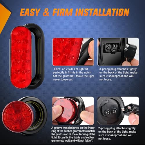 Image of Nilight LED Trailer Light Kit 6 Inch Oval Stop Turn Taillight 2 Inches Round Red Amber Side Marker Lights 9 LED ID Bar for 12V RV Camper Caravan Truck Bus Boat