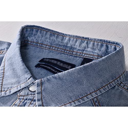 Men's Short Sleeve Double Pocket Snap Denim Shirt2