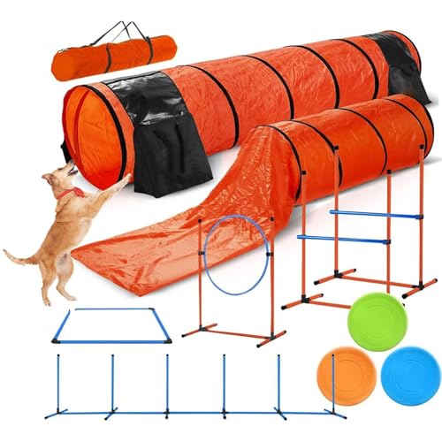 Attrezzatura per addestramento dell'agilità del cane con ostacolo regolabile e tunnel di gioco per uso interno ed esterno