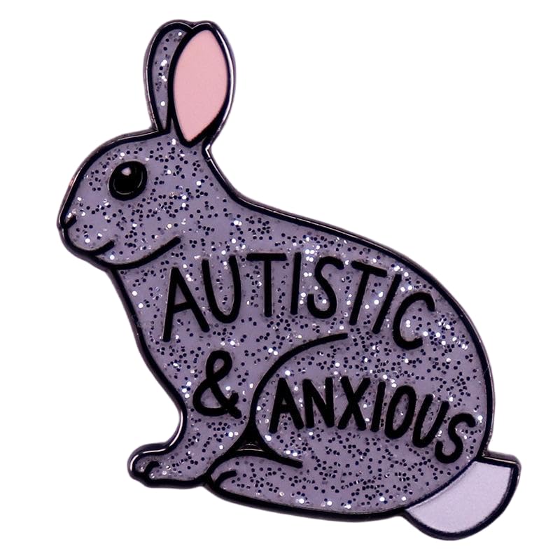 Autistic And Anxious Rabbit Sparkling Enamel Pin Cute Animals Badge Brooch For Autism And Anxiety
