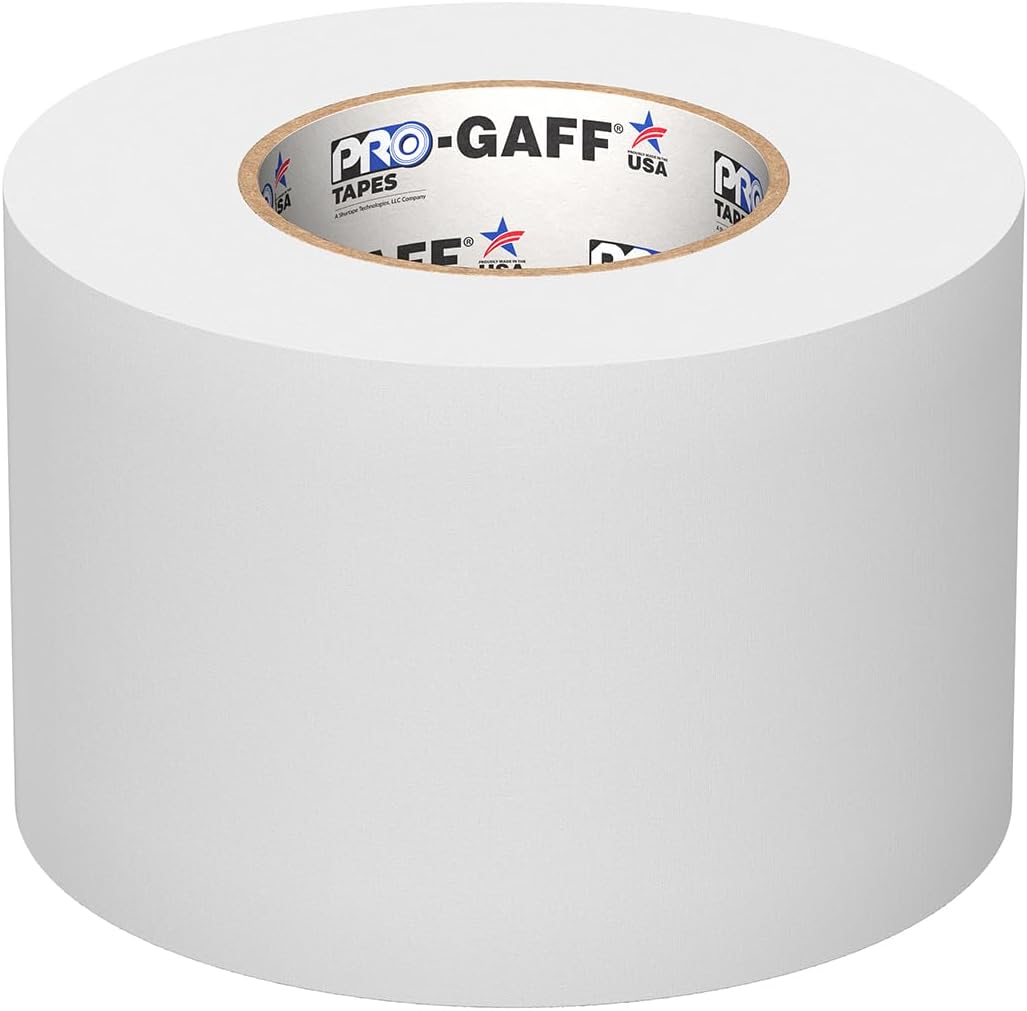 4" Width ProTapes Pro Gaff Premium Matte Cloth Gaffer's Tape With Rubber Adhesive, 11 mils Thick, 55 yds Length, White (Pack of 1)
