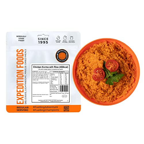 EXPEDITION FOODS Chicken Korma with Rice (Single Serving / 450kcal) | Freeze-Dried Camping & Hiking Food