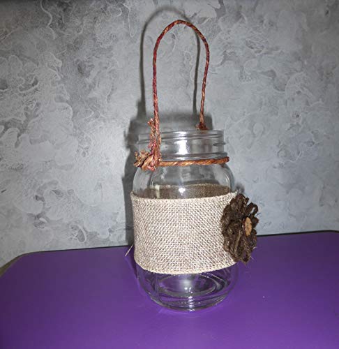 Rustic Hanging Mason Jar Decor with Dried Brown Flower Arrangement - Image 2
