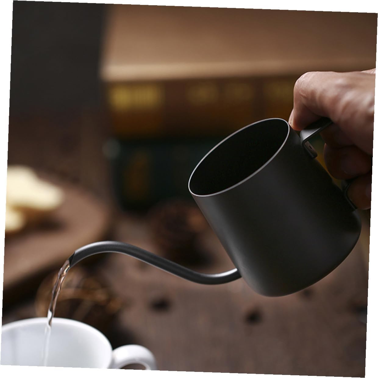 Stainless Steel Coffee Kettle Long Narrow Mouth Pour-over Pot for Home Shop Handmade Black Finish Rust-resistant Coffee Can for Precise Brewing