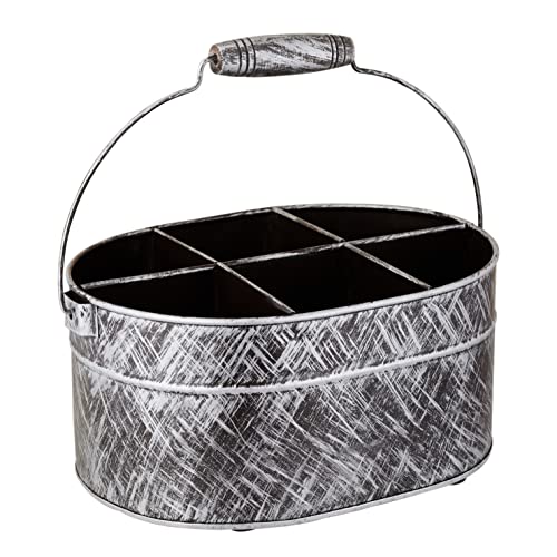 Schwarz / Silber Metall-Caddy Plain 10,5 x 8 x 5 - verzinkter Metall-Organizer für Küchentheke - bequemer Holzgriff / Innen- und Außenaufbewahrung für Besteck, Gewürze, Partybesteck und Kunst Cover