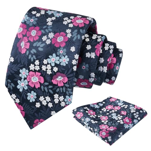 Image of Alizeal Mens 3.15'' Natural Flower Pattern Tie with Floral Pocket Square Set