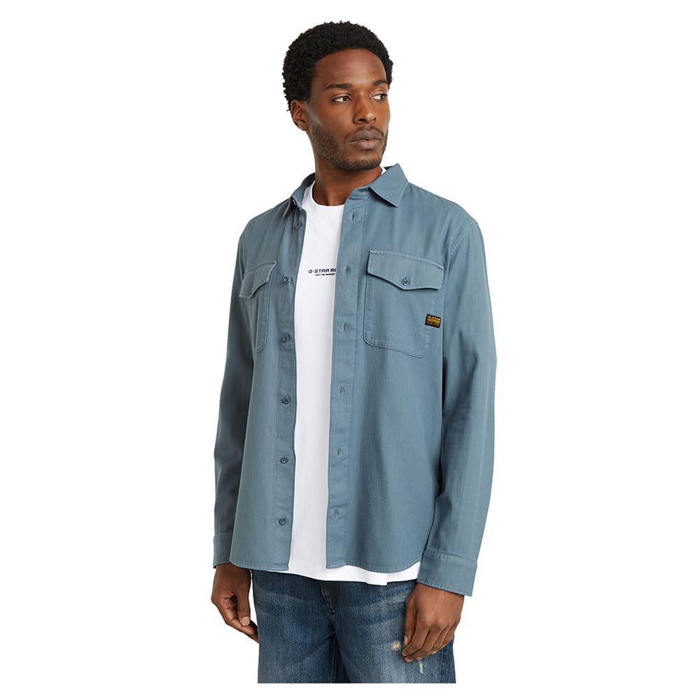 G-STAR Raw - Mens Marine Slim Woven Shirt, Color Avio Gd, Size: Large