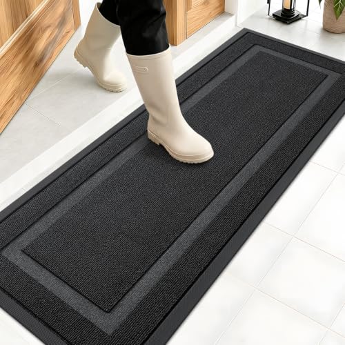Image of OLANLY Front Door Mat Indoor Outdoor Entrance, Waterproof All-Season, All-Weather Doormat, Sturdy Natural Rubber, Low Profile, Easy Clean Patio Porch Entryway Mat, 47x17, Jet Black