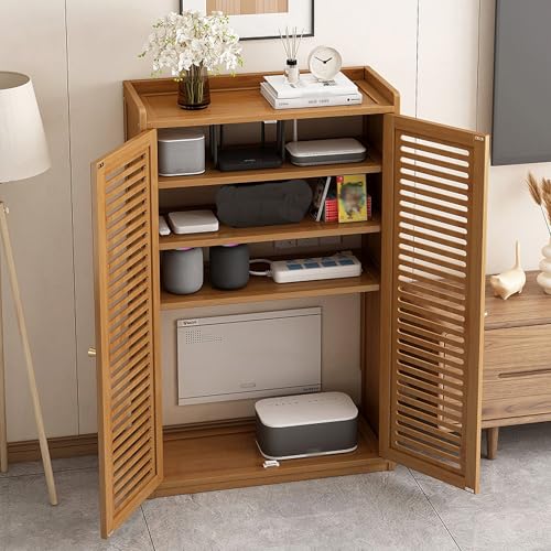 Mueble organizador de cables con estantes ajustables y ventilación para router WiFi 4