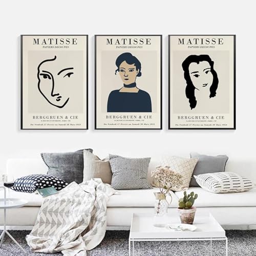 Matisse Art femme dessin au trait sur toile de qualité supérieure - Triptyque abstrait 30x45