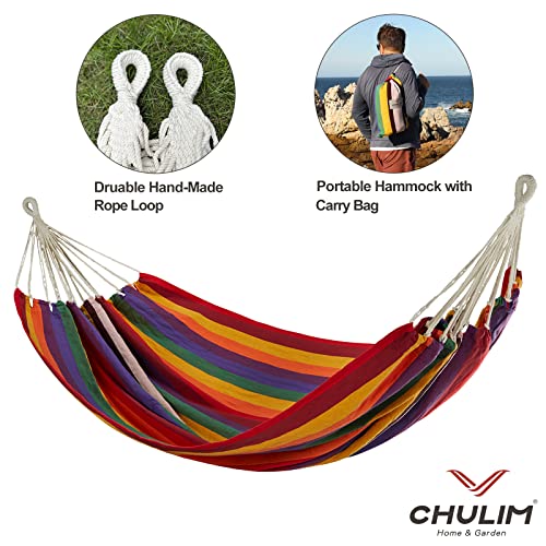 Image of CHULIM Brazilian Double Hammock with Tree Straps,Extra Large 240x160cm,2 Persons Hammock for Backyard Patio Outdoor and Indoor,450lbs Weight Capacity,Soft Woven Cotton Fabric
