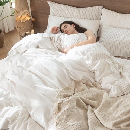 Image of MooMee Duvet Cover Set 100% Washed Cotton Linen Like Super King Plus | Relaxed Linen-like Texture. Soft, Breathable & Long-lasting Comfort. Lightweight. Hidden Zipper with 8 Interior Corner Ties