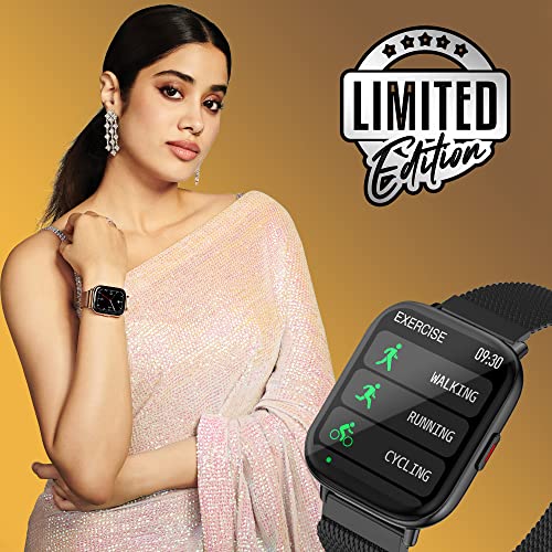 Image of ZEBRONICS Zeb-FIT5220CH Smart Fitness Watch, 2.5D Curved Glass 4.4cm Large Square Display, Metal Body, Dual Menu UI, 7-Day Data Storage, 8 Sports Mode, SpO2, BP & HR Monitor, (Black Metal)