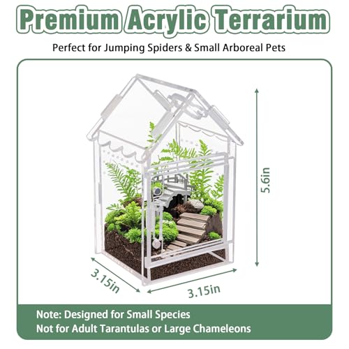 Image of Acrylic Terrarium Kit for Jumping Spiders & Tarantulas - 3.15 inchx3.15 inchx5.6 inch Spider Enclosure with Magnetic Feeding Door & Secure Latch - Ideal Reptile Cage, Praying Mantis Habitat, Bug Terrarium