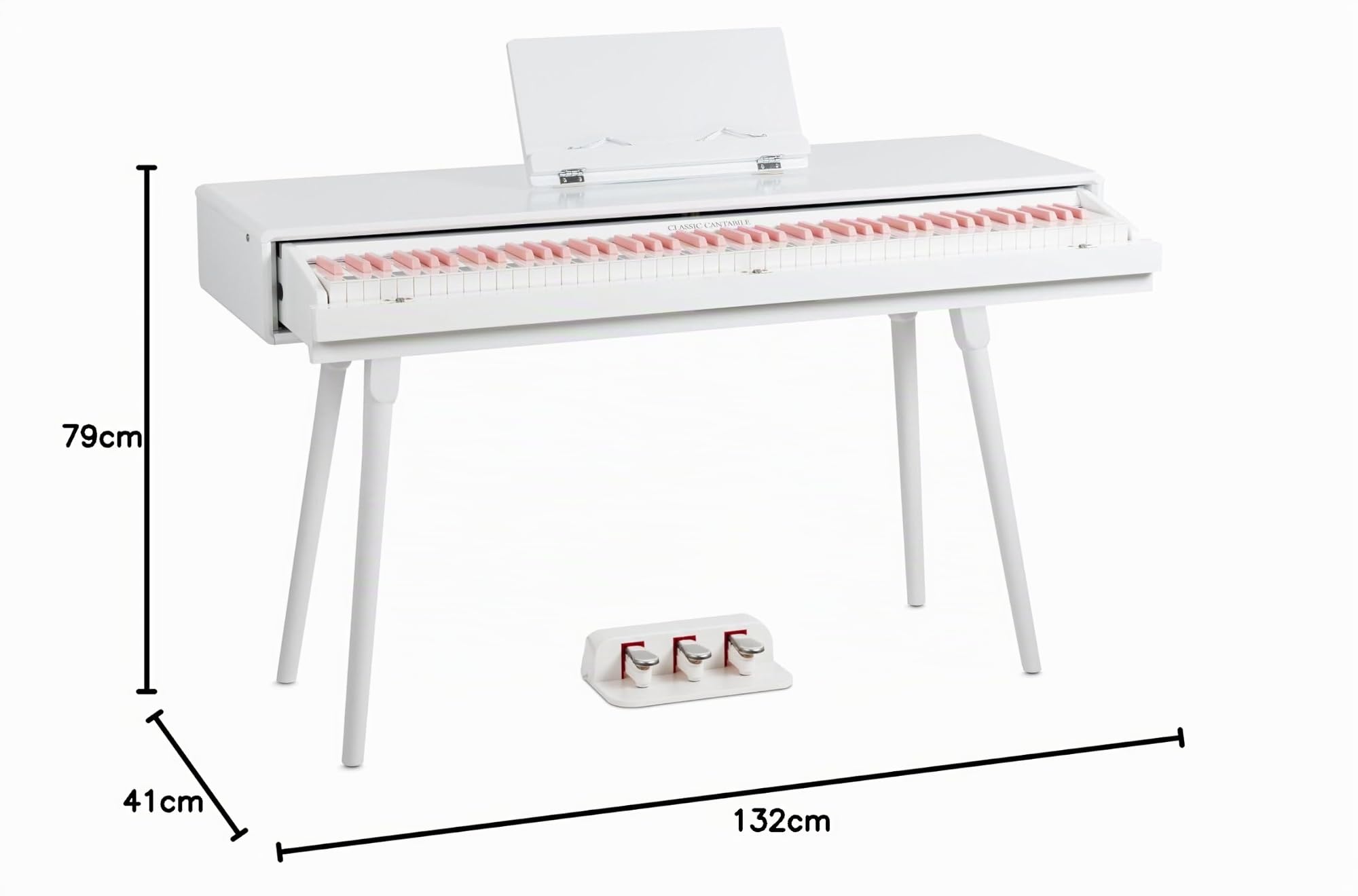 Classic Cantabile DP-730 WP Piano digital set - 88 teclas ponderadas acción de martillo - Mesa teclado piano elèctrico incorporado - Con porta notas y pedalera - USB MIDI - Blanco mate y teclas rosas