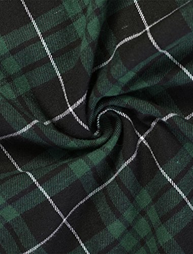 Allegra K Women's Contrast Peter Pan Collar Long Sleeve Shift Plaid Dress Green L (US 14)