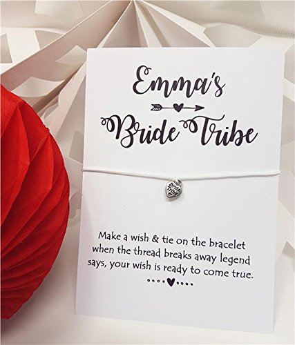 Treasured Forever Personalised Bride Tribe Bride Squad cards - Wish Bracelet for Hen Party Favour - | Black Arrow & White Bracelet card - 5